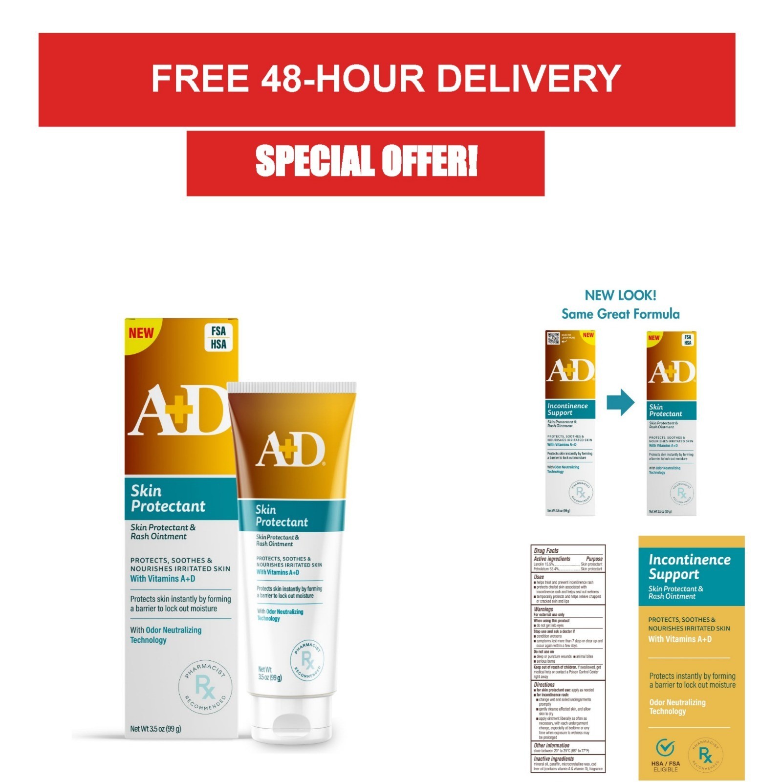 A+D Incontinence Support Skin Protectant Ointment 3.5oz – Rash Relief