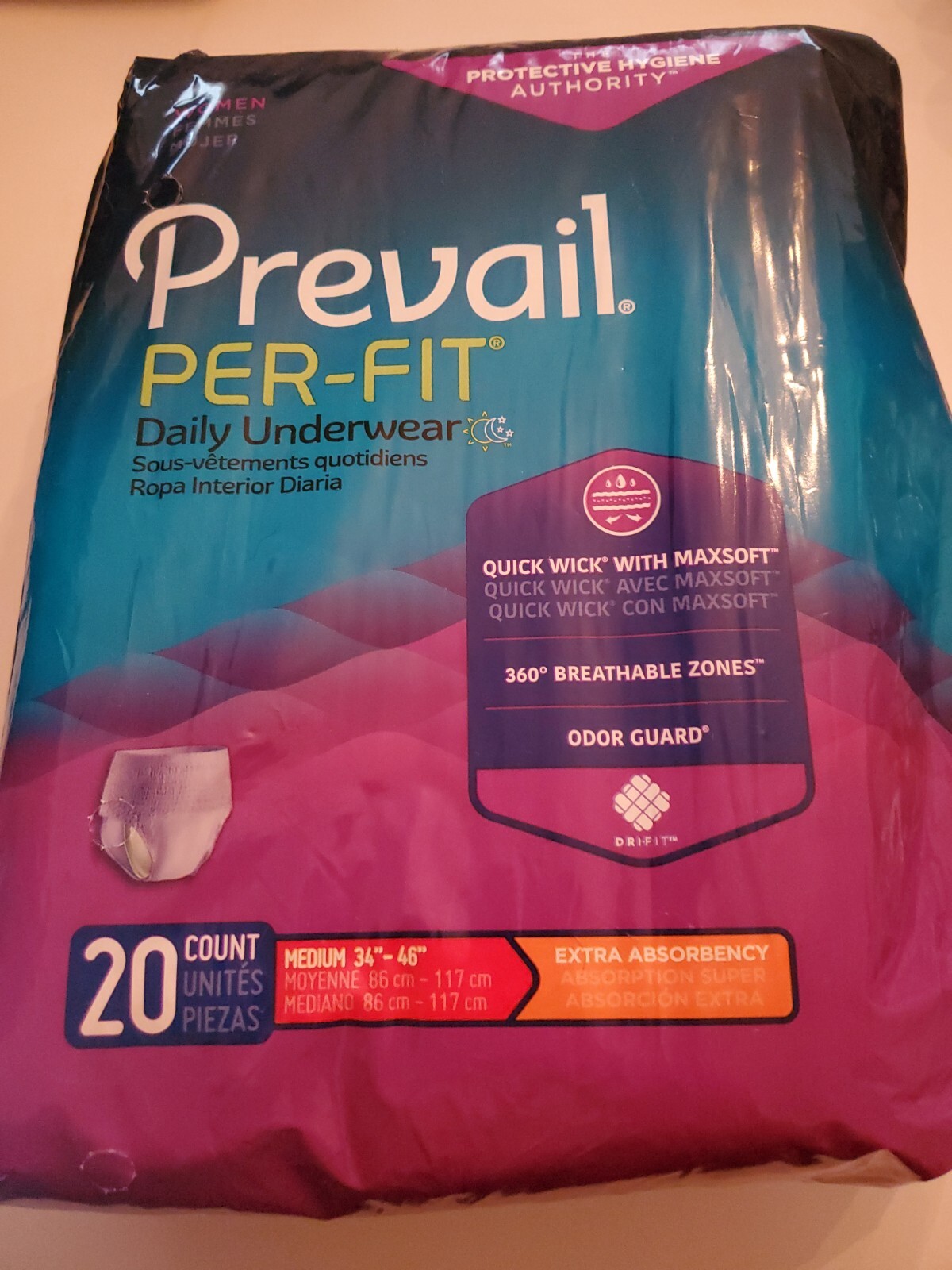 New Prevail PER FIT Womens Adult Diapers Size Medium 20 count