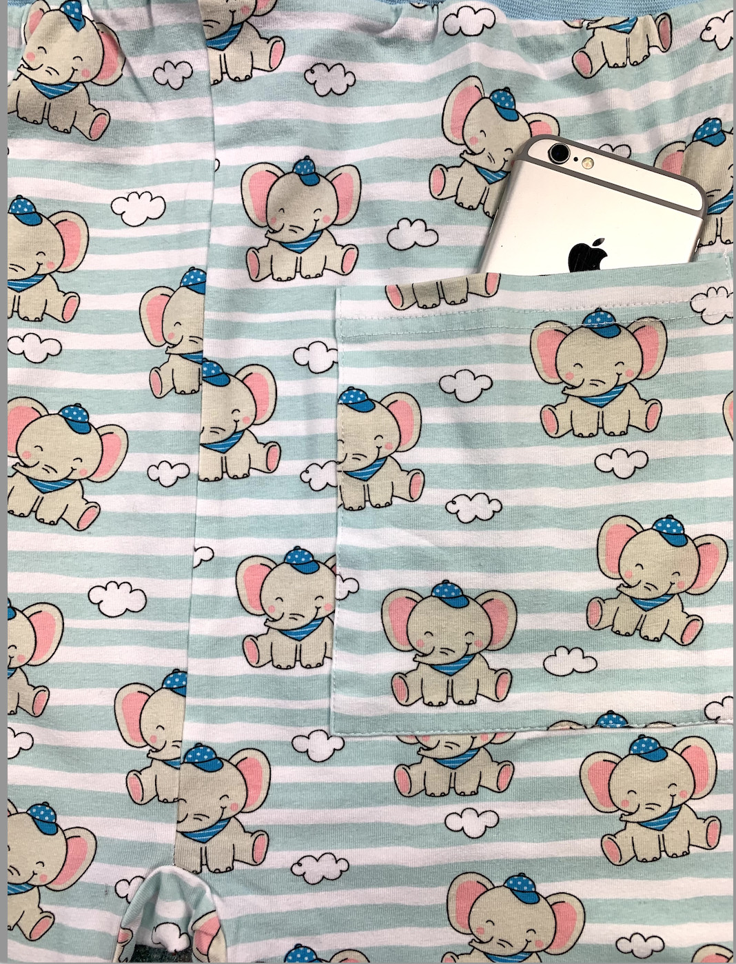 Adult snap crotch shorts Baby Elephants print