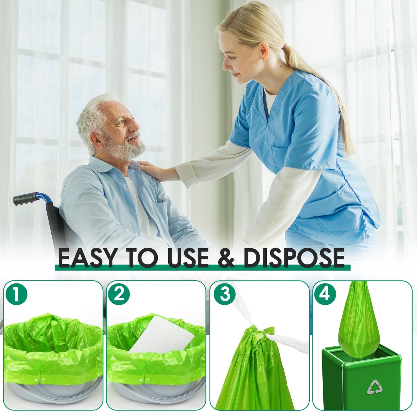 Commode Absorbent Pads, 90 Disposable, 9.5×5 in, Holds Up to 1000ML – Easy