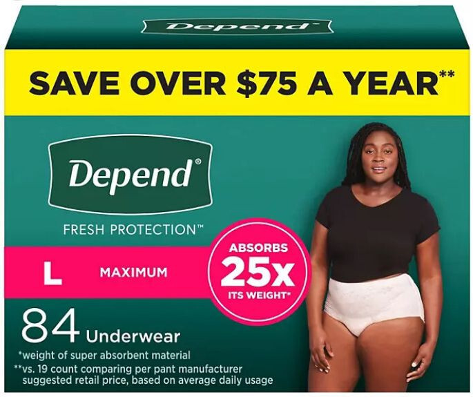 Depend Fit-Flex Incontinence Large Women Underwear – 84 Count