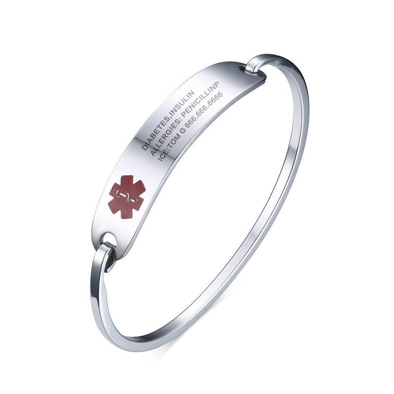 Vnox Adult Women Stainless Steel Medical Alert ID Bracelet Bangle Free Engraving