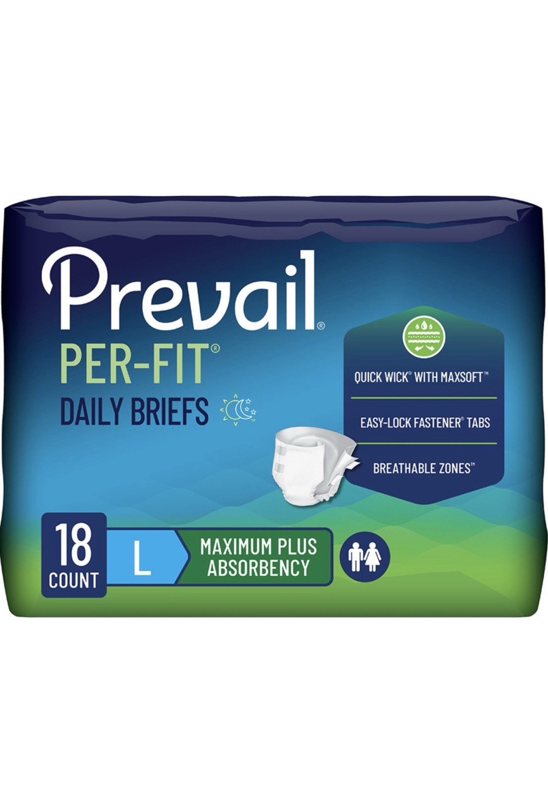 Prevail Per-Fit Adult Briefs Diapers With Tabs L Maximum Plus Absorbency 18 Ct