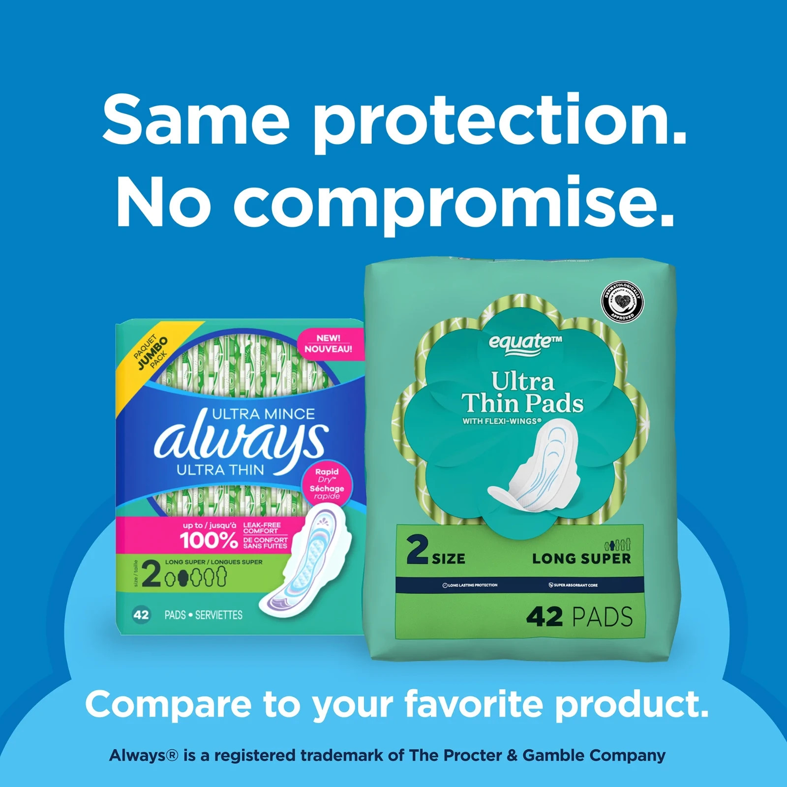 Equate Ultra Thin Pads with Wings, Size 2, Long Super Absorbency, Compare to Alw