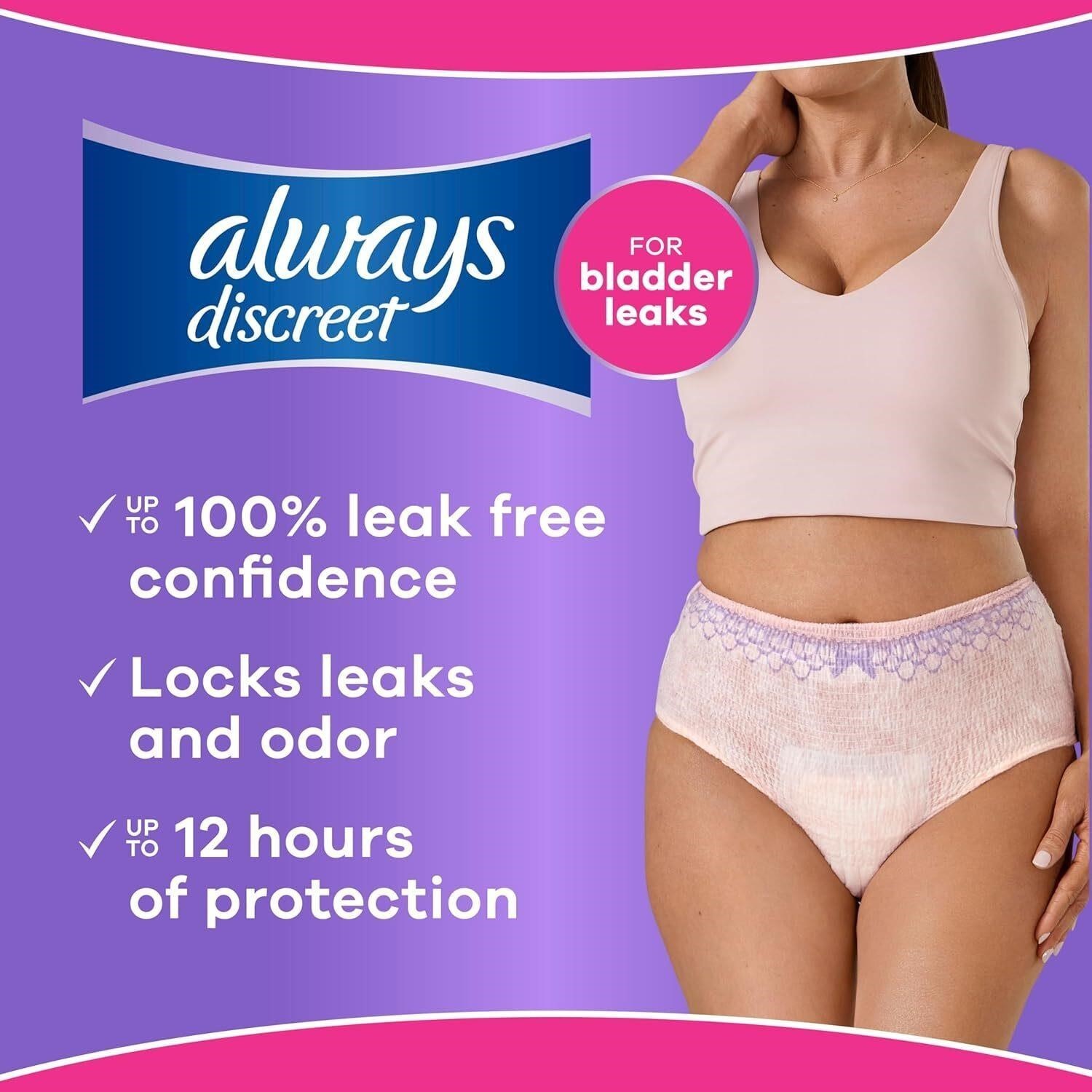 Always Discreet Adult Diapers for Women Incontinence Underwear Postpartum 84 ct