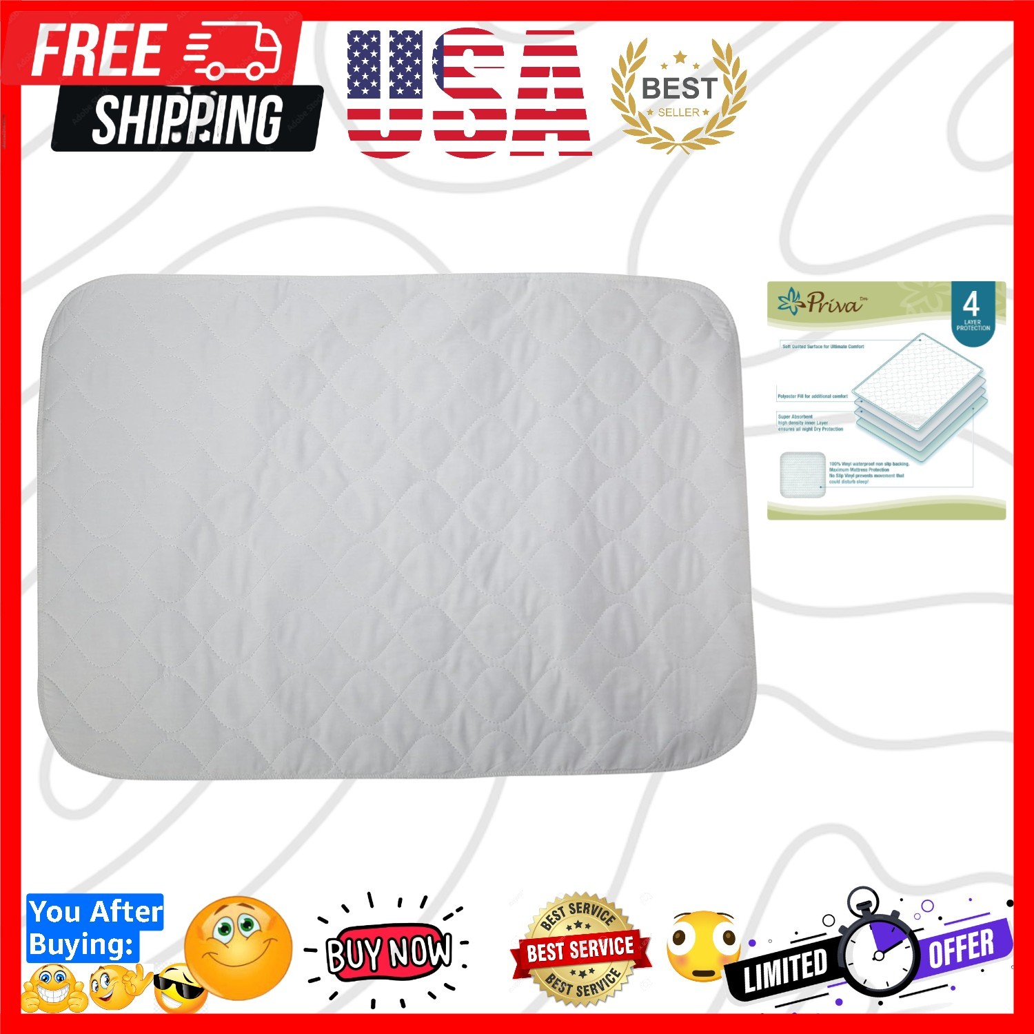 1 Pack Waterproof Washable Incontinence Bed Pads, 24 x 34 Inch Reusable Bed W…