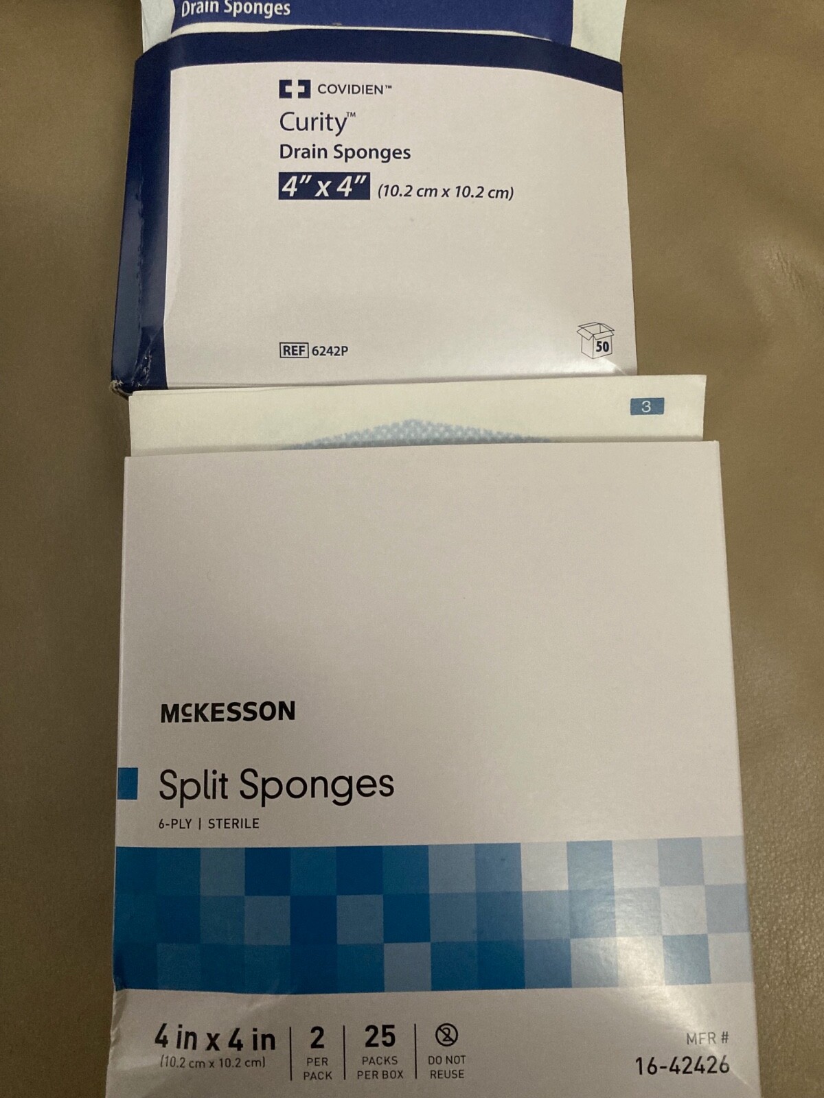 7 mckesson split sponges,1 convidien 4by 4 ,3 con. 4by 4 see description