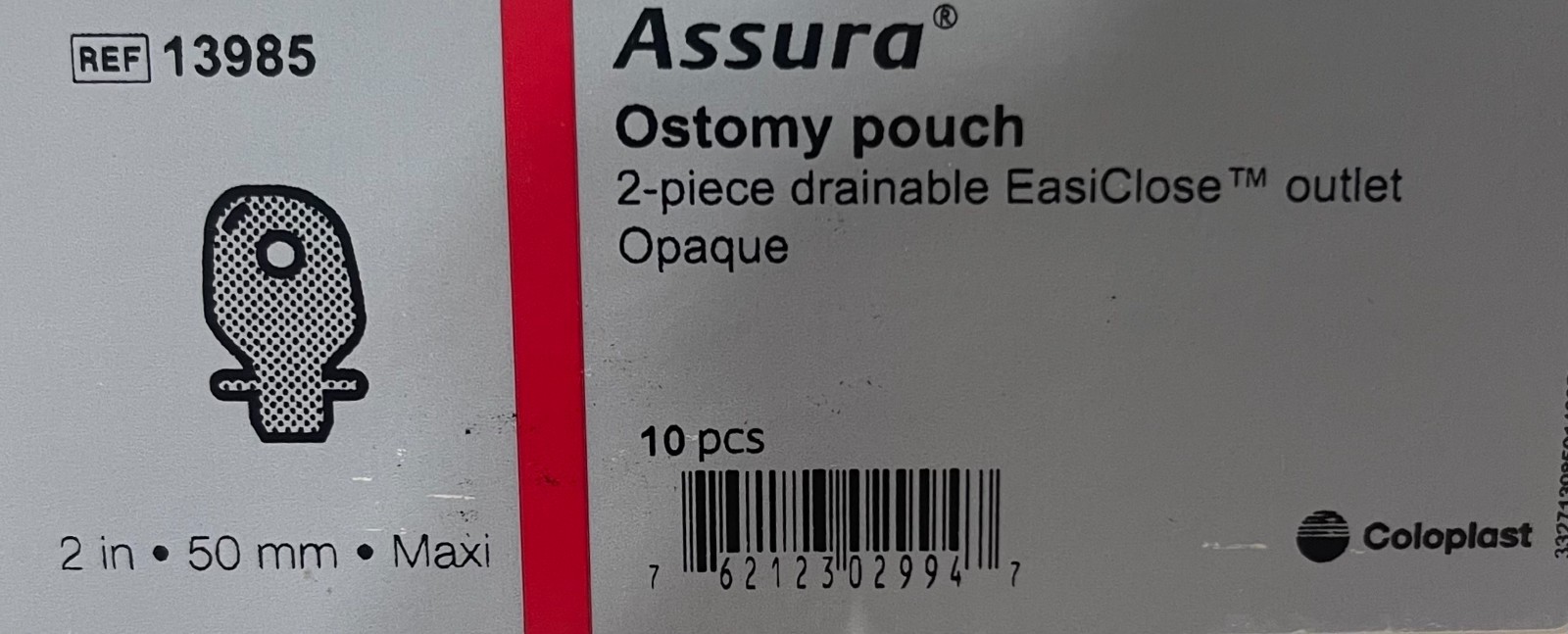 Assura Drainable 11.5″L 2pc System Ostomy Pouch 50 mm Flange 13985 10 Ct