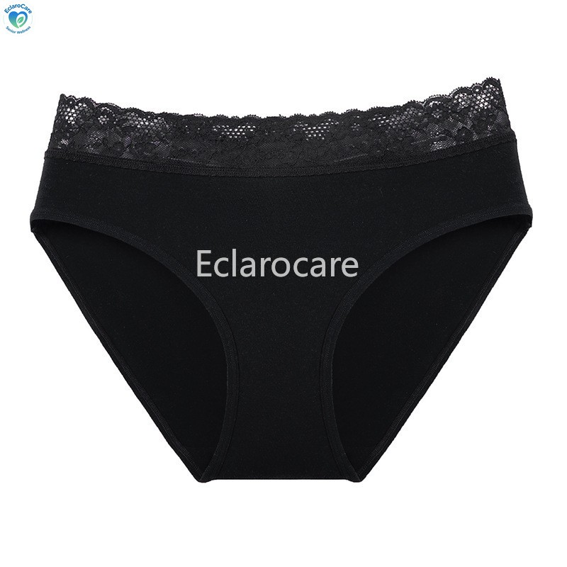 6pcs Women’s High-waisted Menstrual Underwear with Solid-Color Lace cotton