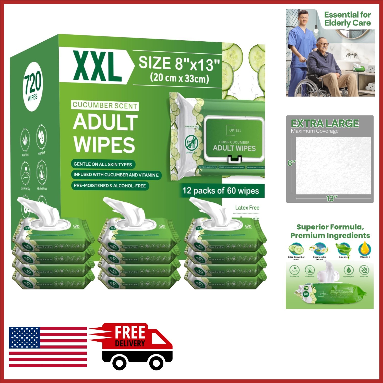 Disposable Washcloths for Adults 720 Count Extra Large with Aloe & Vitamin E