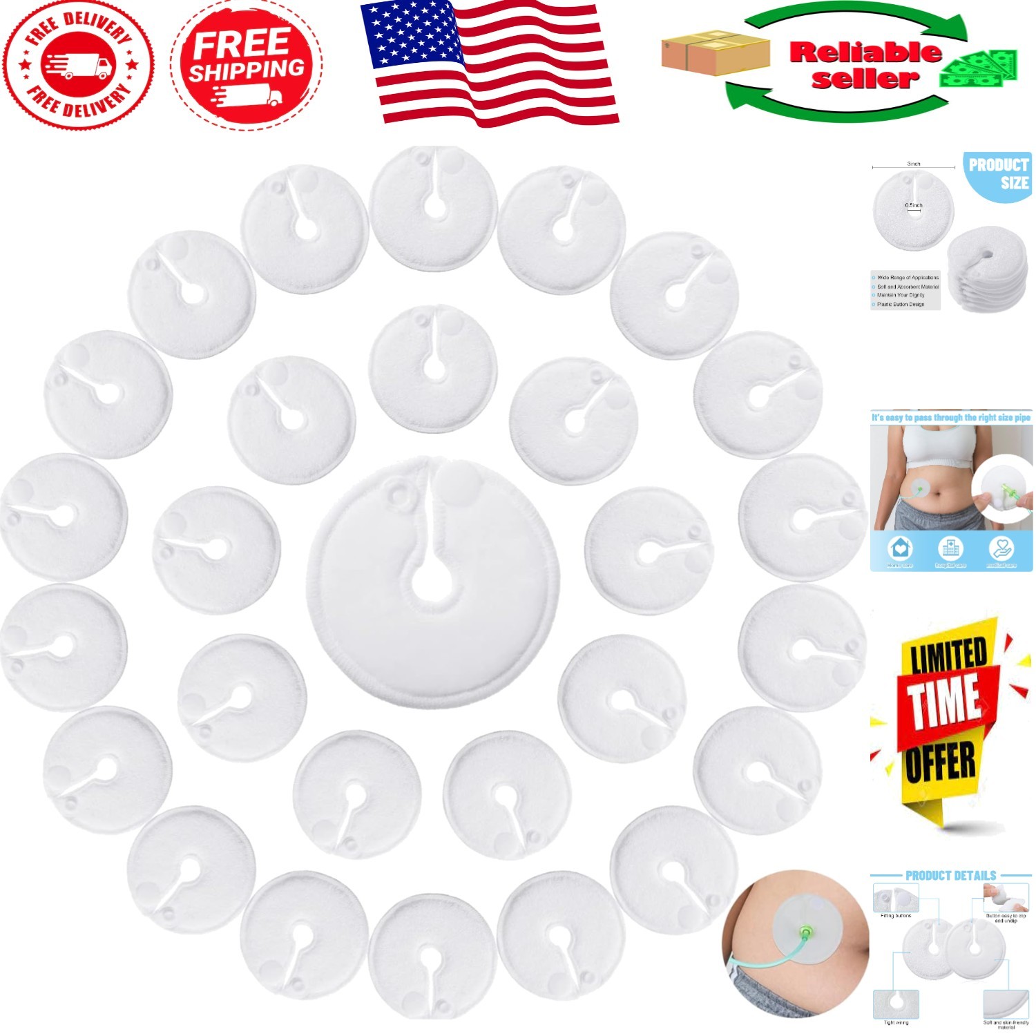 Comfortable Cotton G Tube Button Covers – 28 Pack for Feeding Tube Support