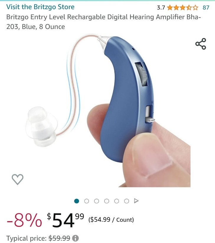 Britzgo Entry Level Rechargable Digital Hearing Amplifier Bha-203, Blue, 8 Ounce