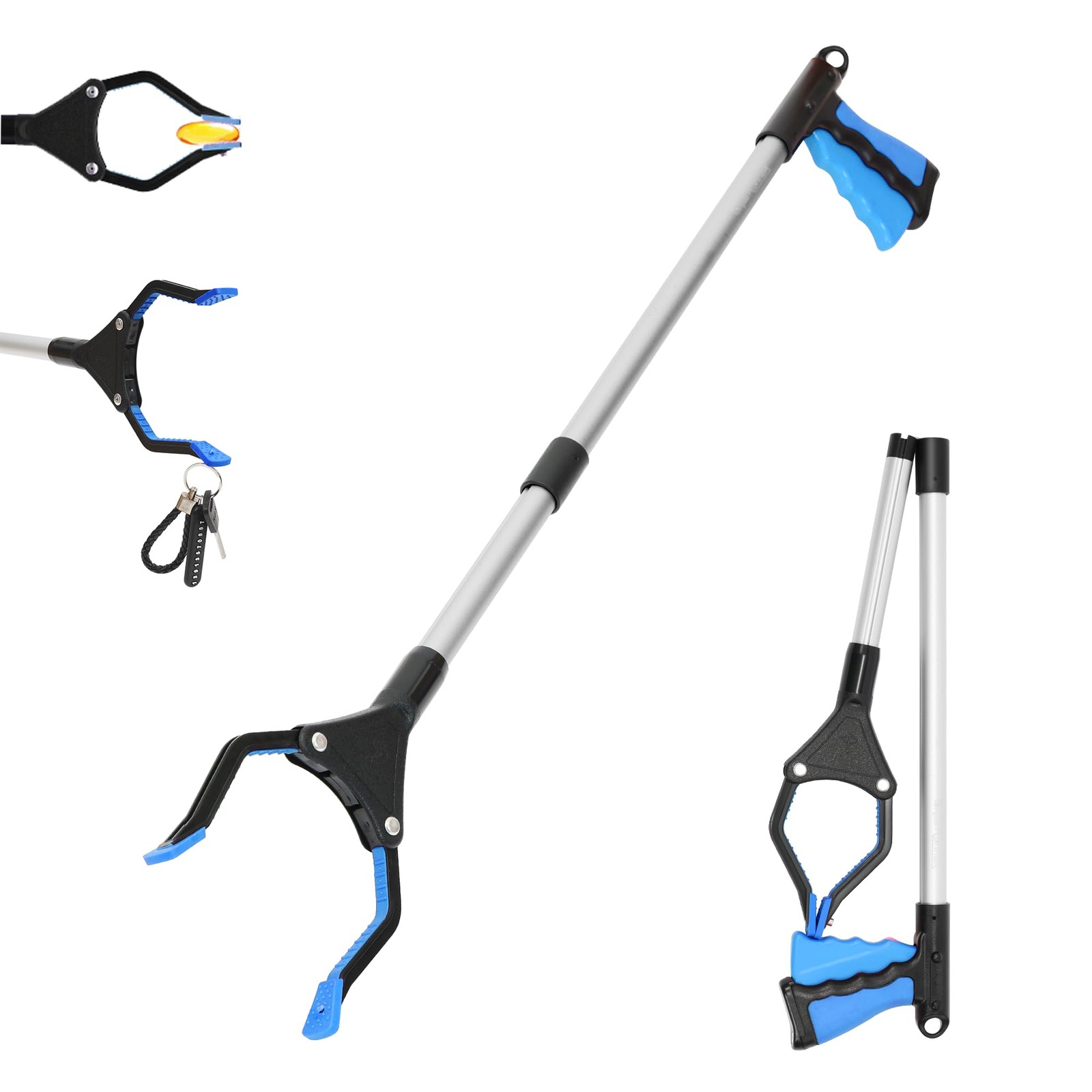 32 inch GrabRunner Foldable Reacher Grabber Tool 1 Count (Pack of 1), Blue
