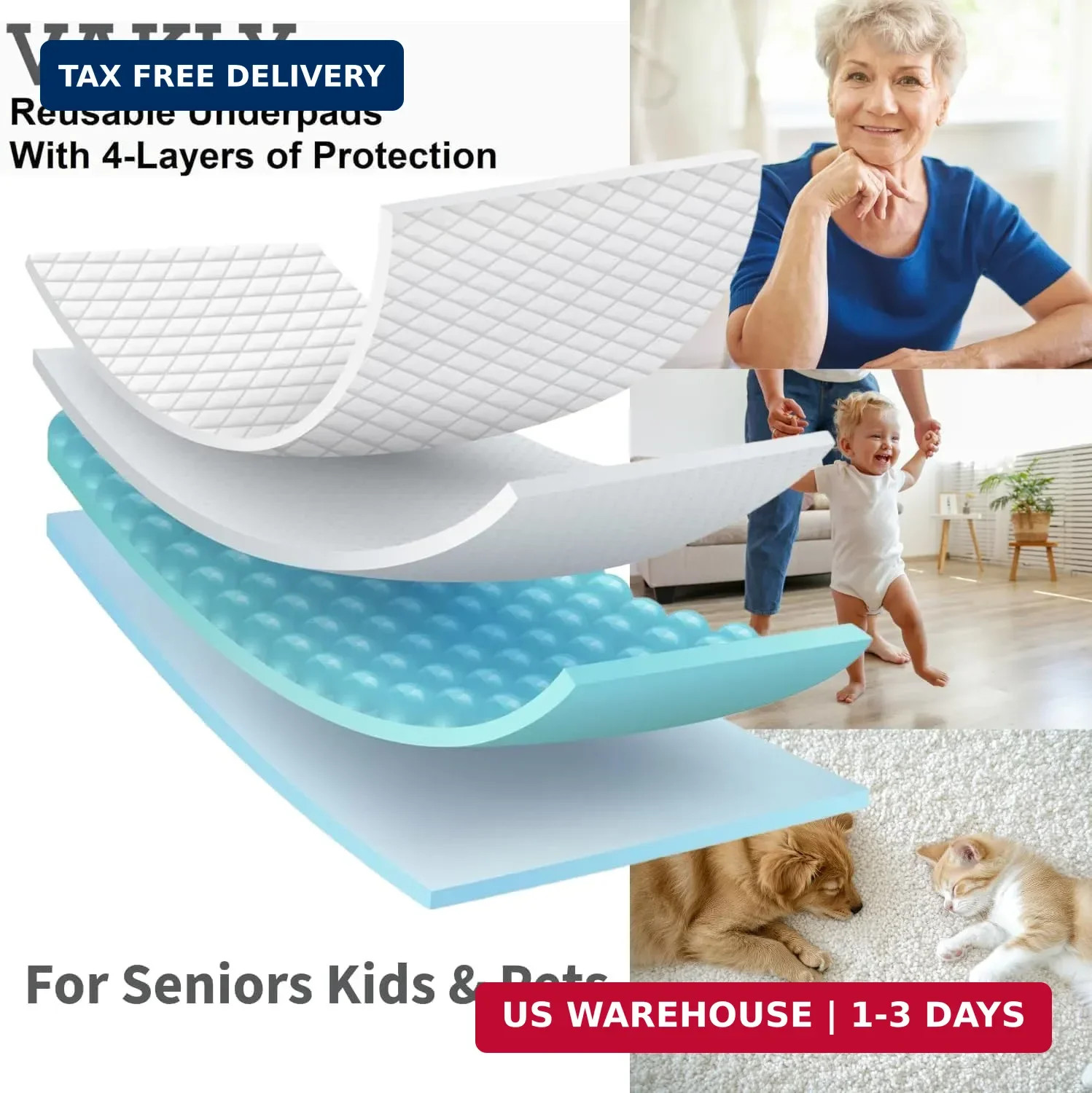 Vakly XXL Reusable Underpads 36 x 72 in (2 Pack) – Washable Waterproof Incontine