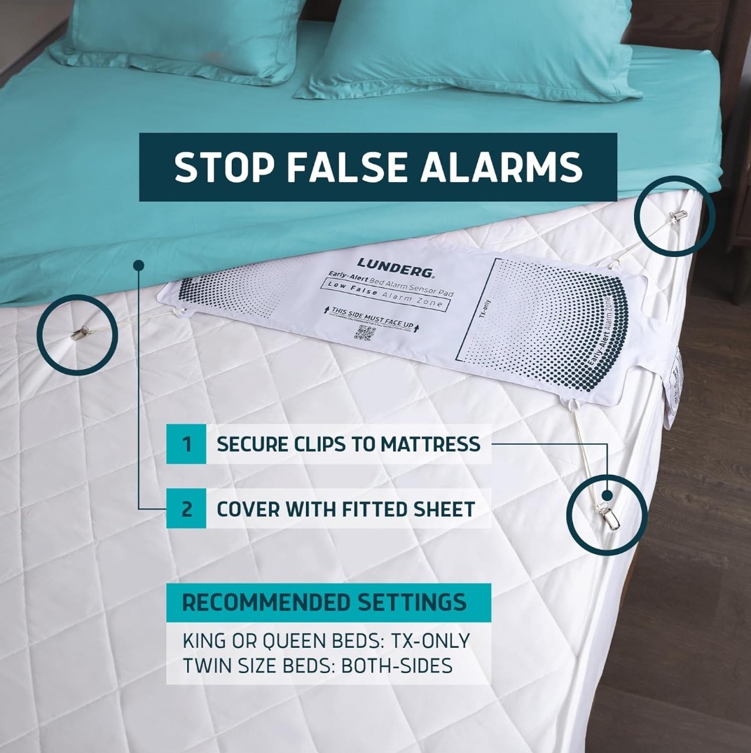 Lunderg Early Alert Bed Alarm for Elderly Adults – Wireless Sensor Pad & Pager
