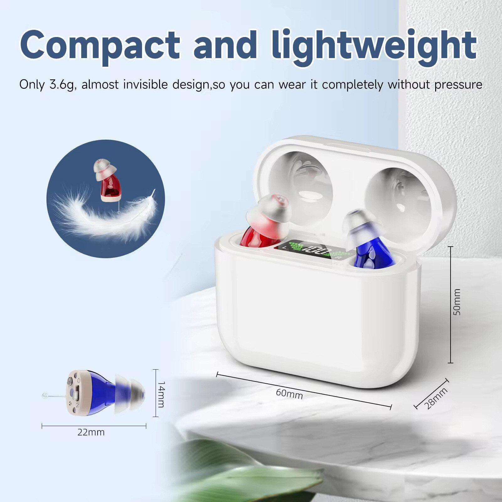 1 Pair Rechargeable CIC Noise Reduction Hearing Aids For Seniors & Adults