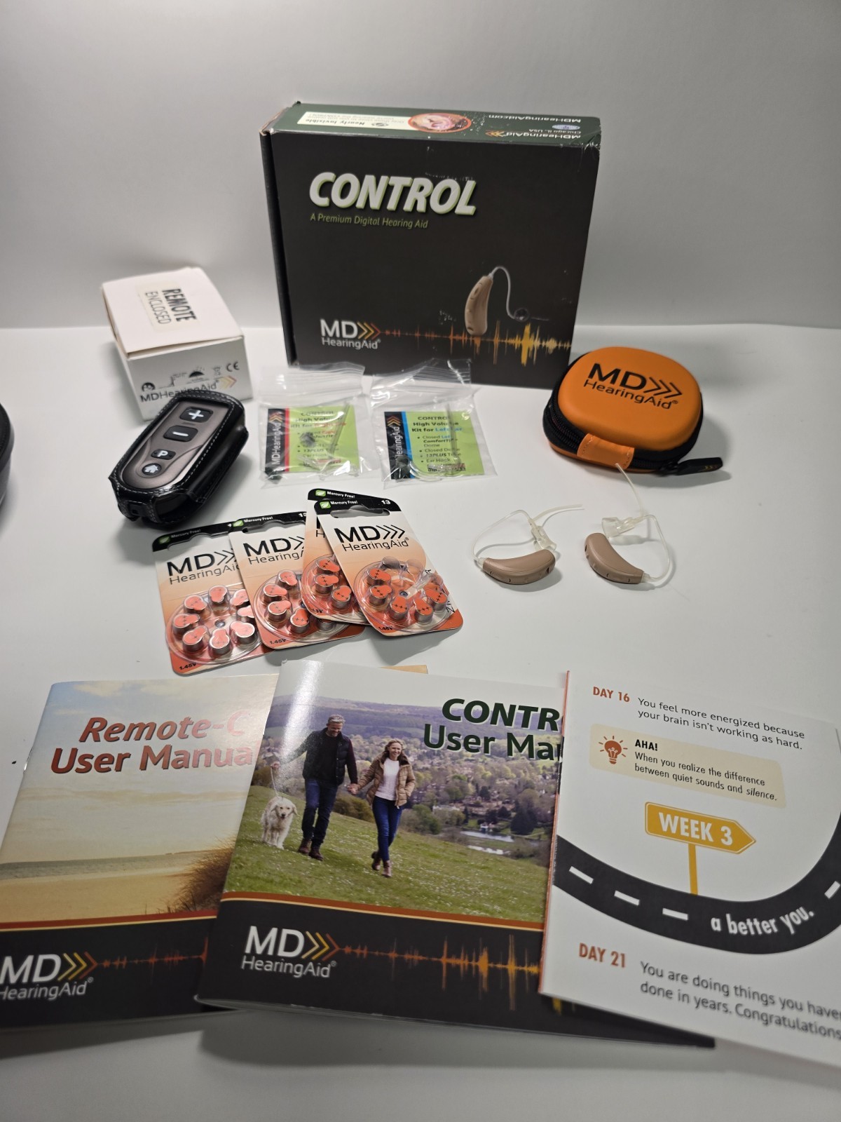 MD Hearing Aid Control Left & Right With Remote Battery Powered Replacement