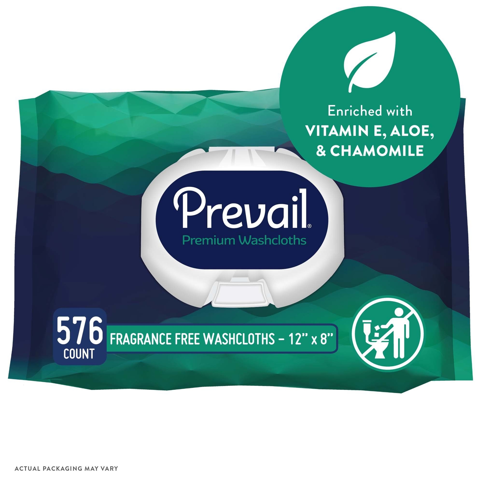 Prevail Adult Washcloths, Soft Pack, Aloe, Vitamin E, 12″ x 8″ (CS/576)