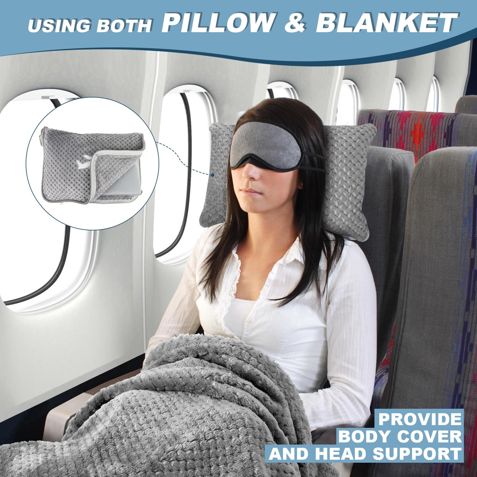 Nenolix Travel Blanket Airplane Compact with Bag, 65”x40”, Light Grey