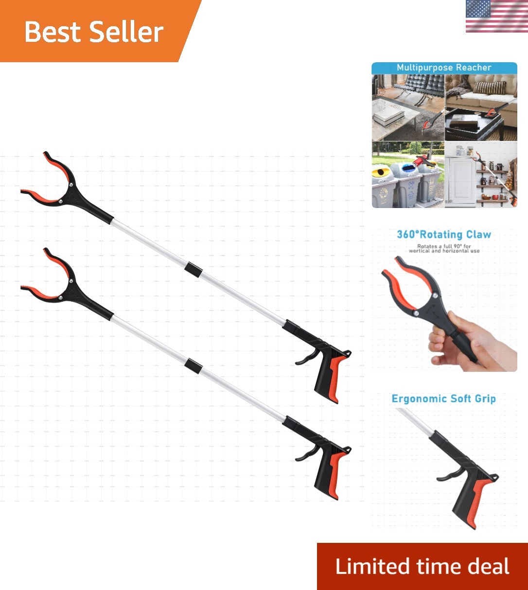 Aluminum Alloy 32” Grabber Tool for Easy Trash Pick Up – Lightweight & Durable