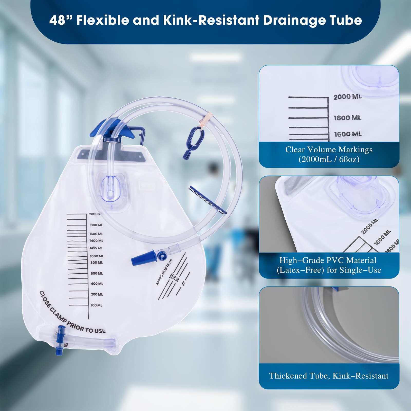 Catheter Bags for Men and Women 2000mL Urinary Drainage Bags, Enhanced Anti-R…