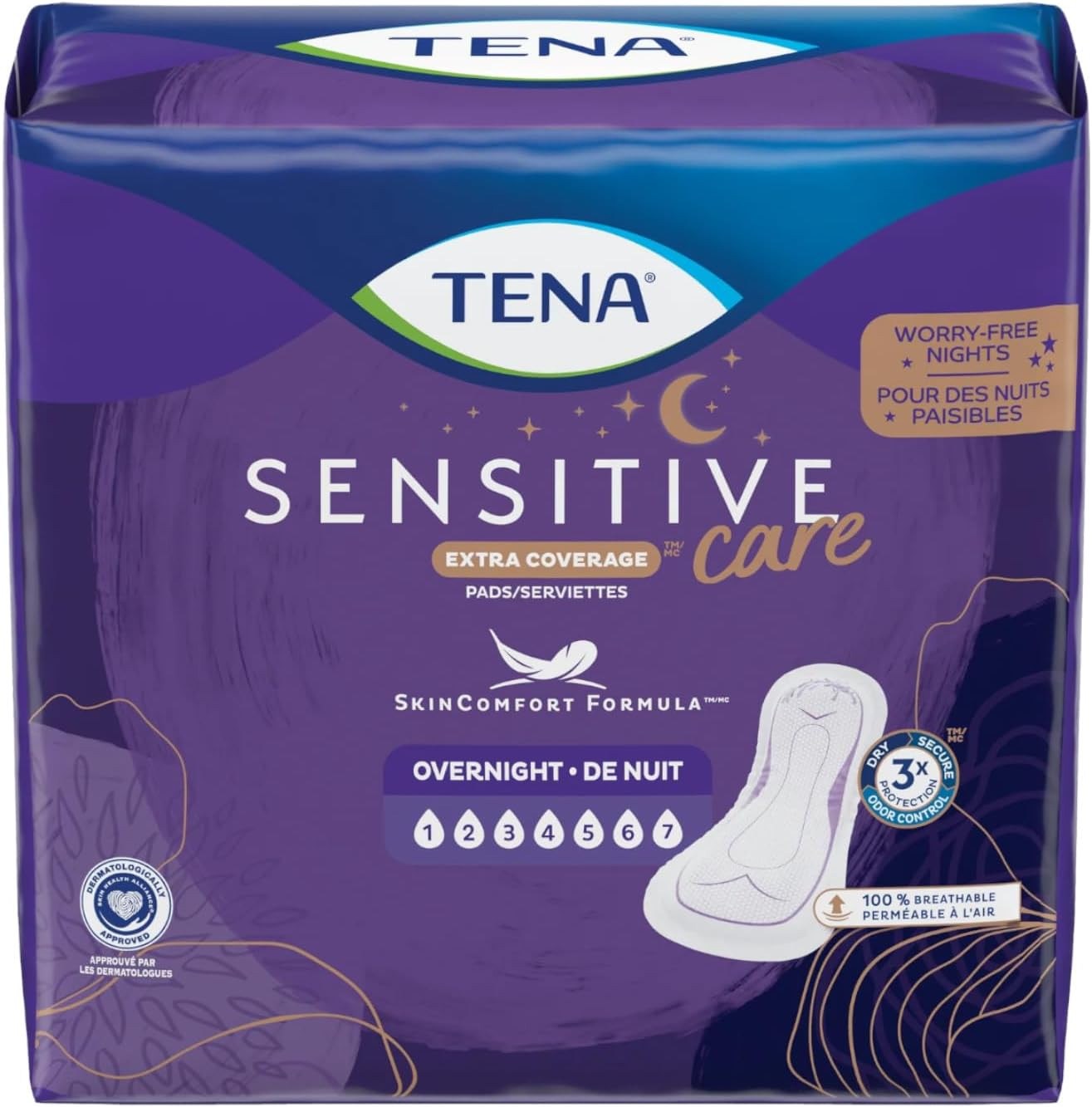 TENA Overnight Ultimate Full Coverage Overnight Pads – 3 Pks of 28 Ct