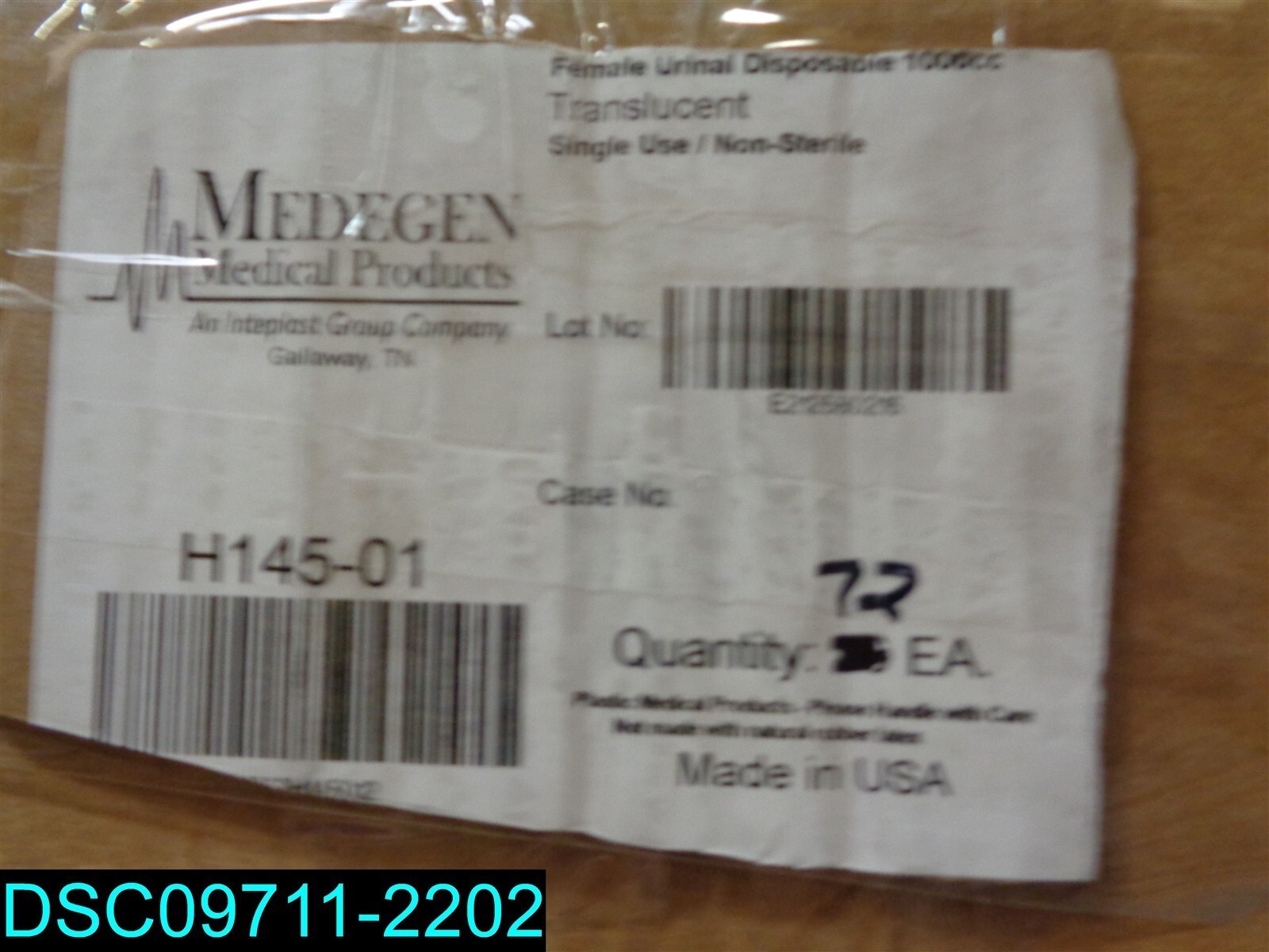 QTY=72: MEDEGEN H145-01 1000CC FEMALE URINAL 23.60″ X 23.30″ X 18.80″