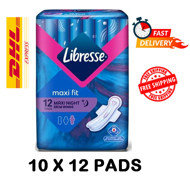 Libresse Maxi Night Wing 32cm Heavy Flow women pads (10 X 12 Pads) FREE SHIPPING
