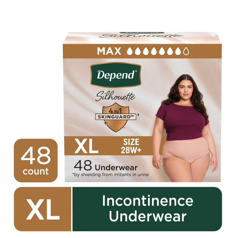 Depend Silhouette Incontinence & Postpartum Bladder Leak Underwear, XL, 48 Count
