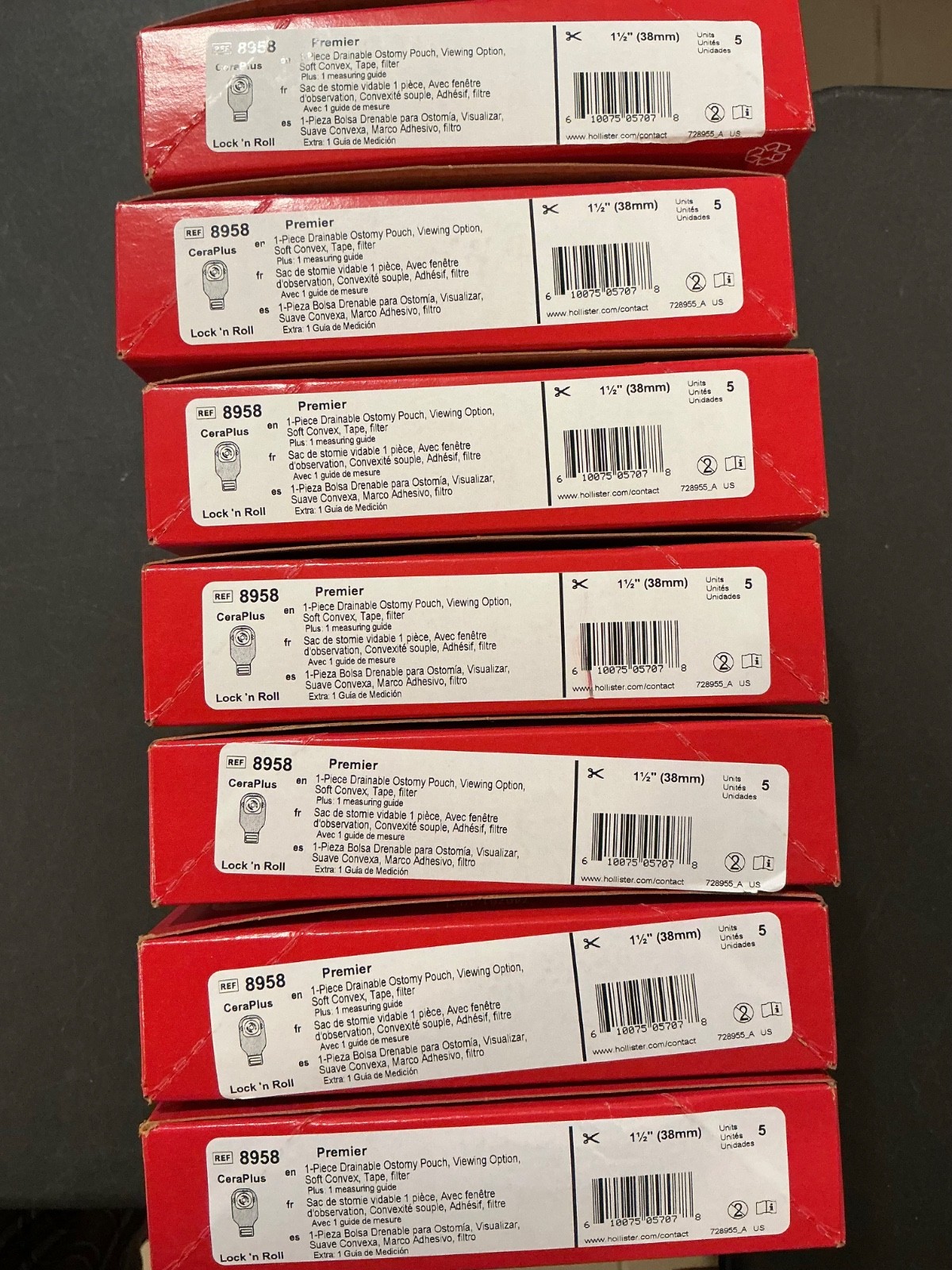 35 (7 boxes of 5) Hollister 8958 Premier Drainable Ostomy Pouch