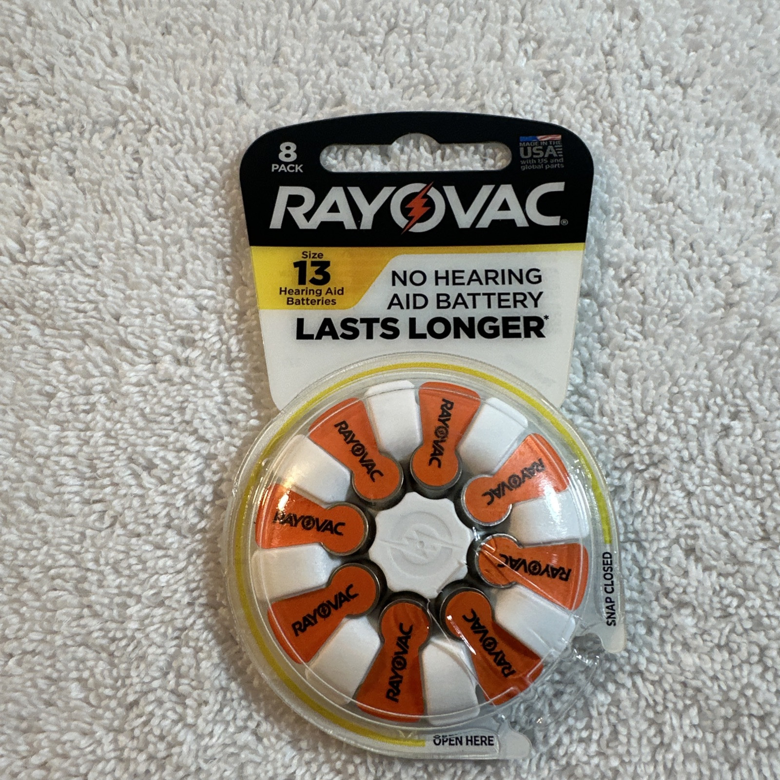 Rayovac PEAK 8 pk #13 Hearing Aid batteries Zinc Air 1.45V 0% Mercury Ex. 3/25