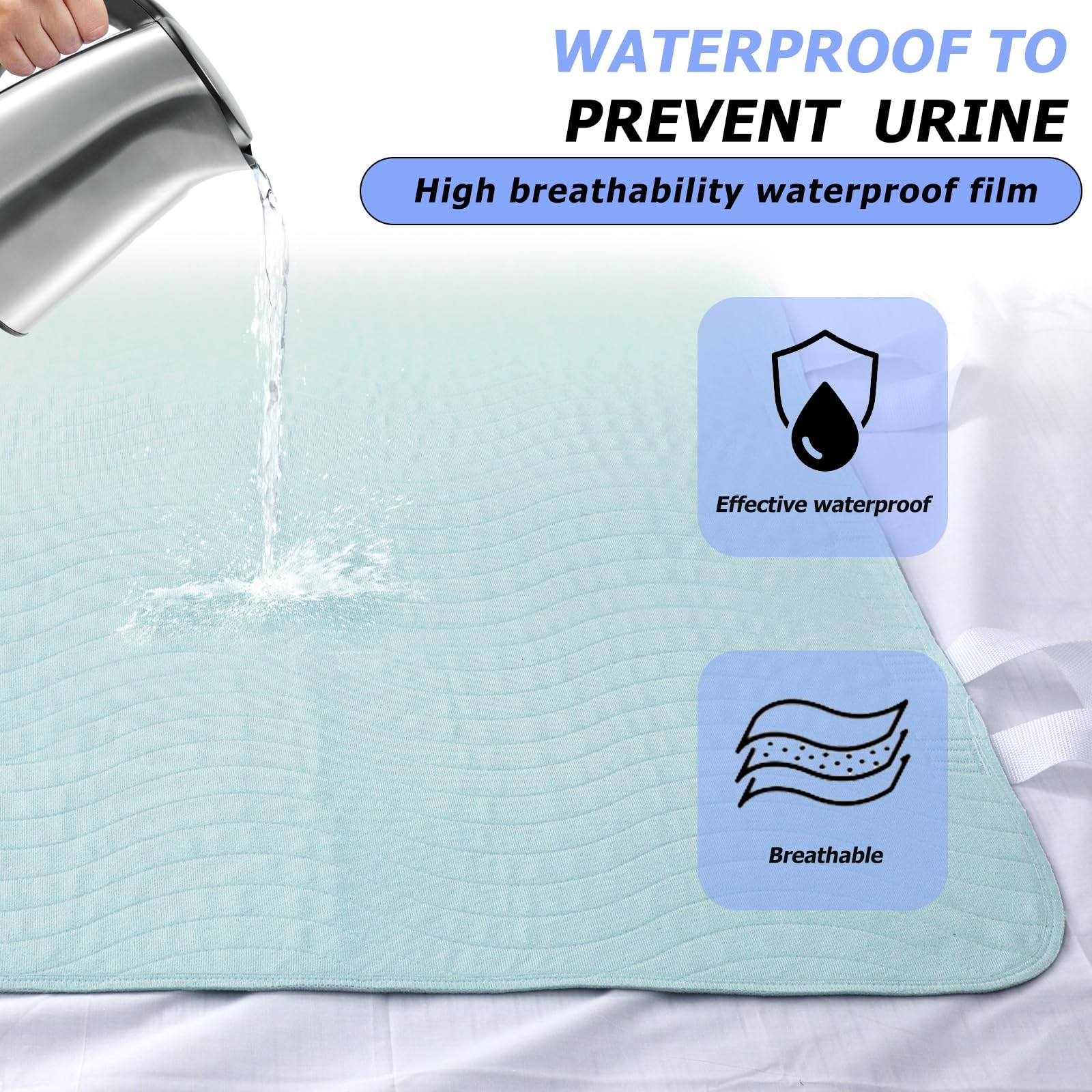 Washable Positioning Bed Pads Handles 4Layer Waterproof 36×52 Inch 2 PCS