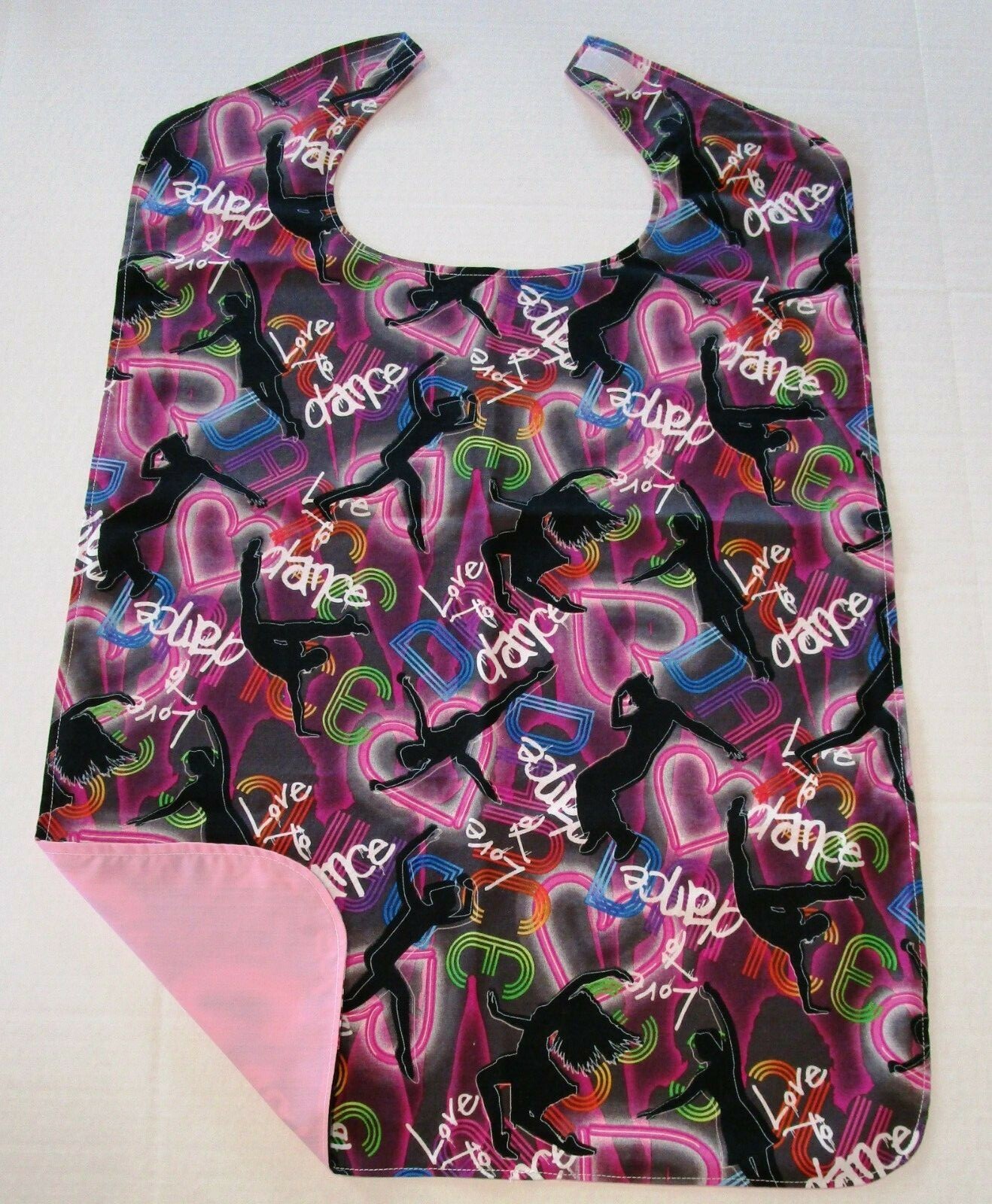 🎵 LOVE TO DANCE Adult Bib * Special Needs Seniors * Reversible to Pink 🎵