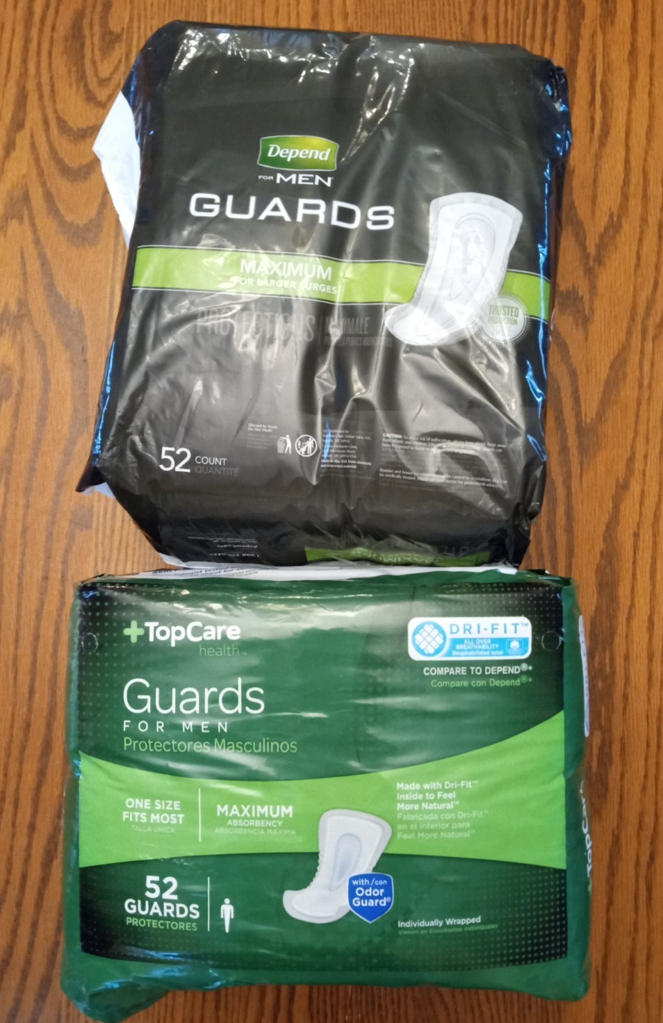 Lot of 2 Depend & TopCare Guards for Men Maximum Absorbency. Total of 104