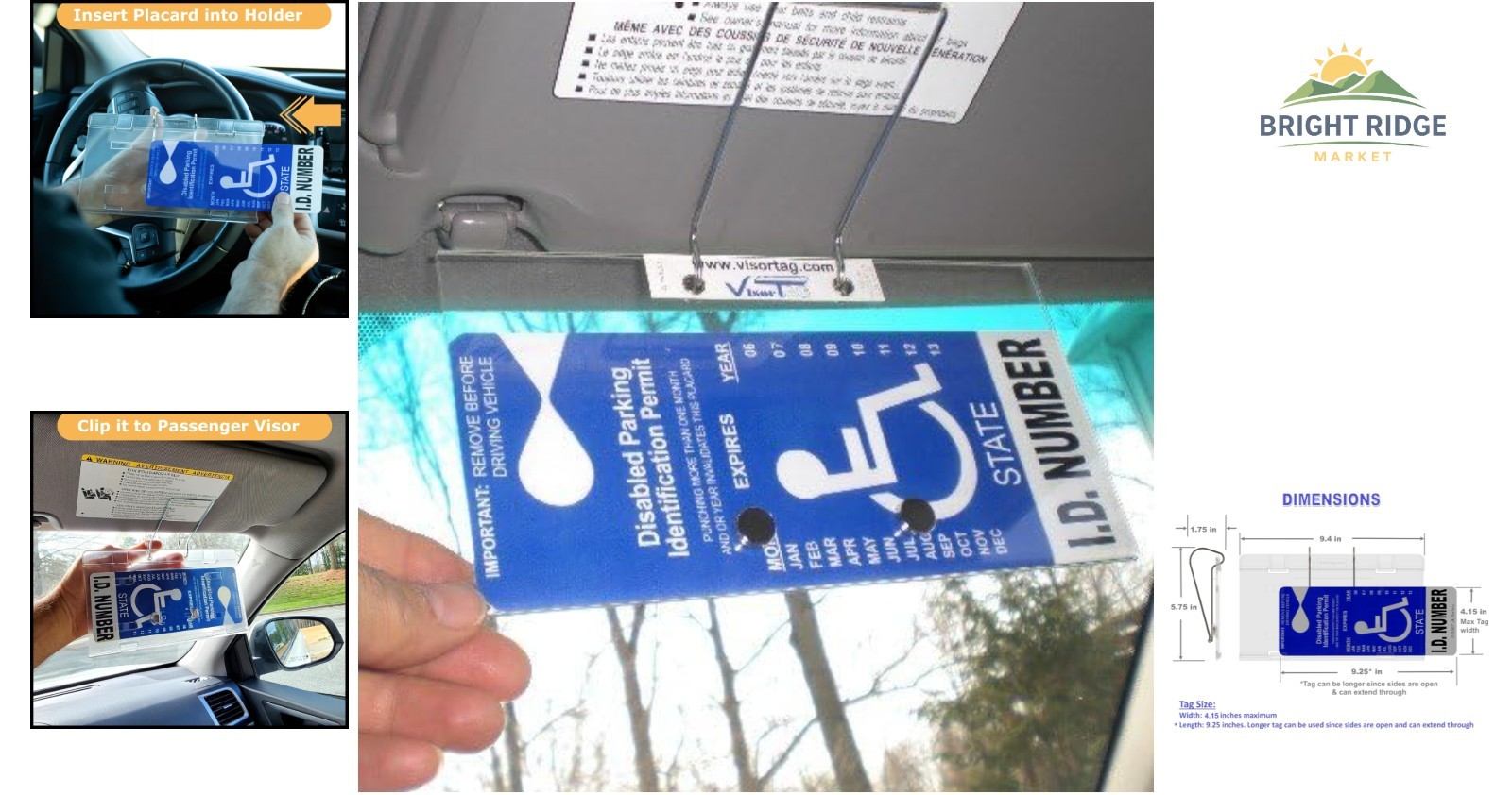 Horizontal Disabled Parking Placard Holder for Car, Truck, and Van Use