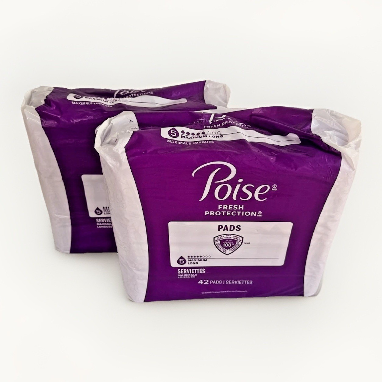Pack of 2 Poise Fresh Protection Women’s Maximum Long Postpartum Pads 84 Count