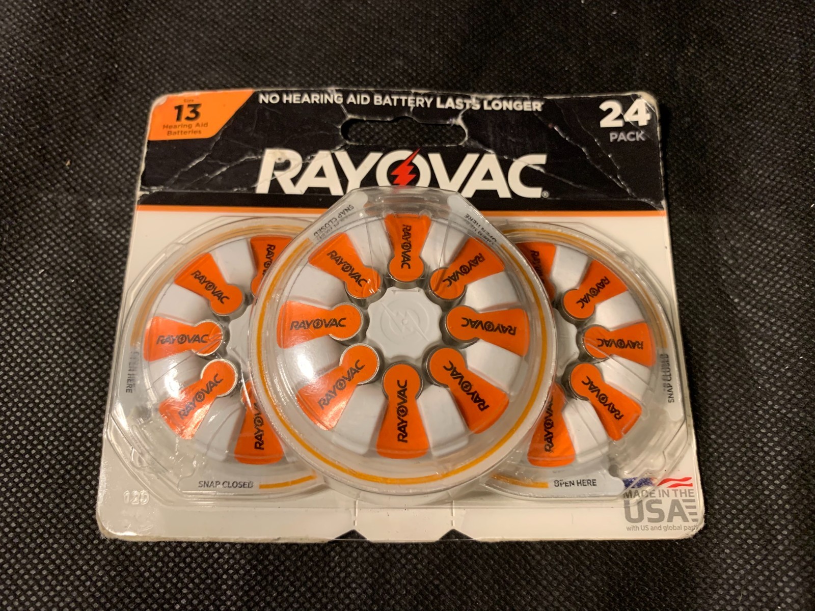 Rayovac Hearing Aid Batteries Size 13 Orange 24 batteries Exp 08/2028