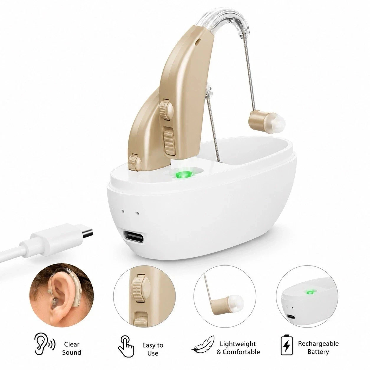 Hearing Aids Hearing Amplifiers for Seniors Rechargeable with Noise Cancelling.