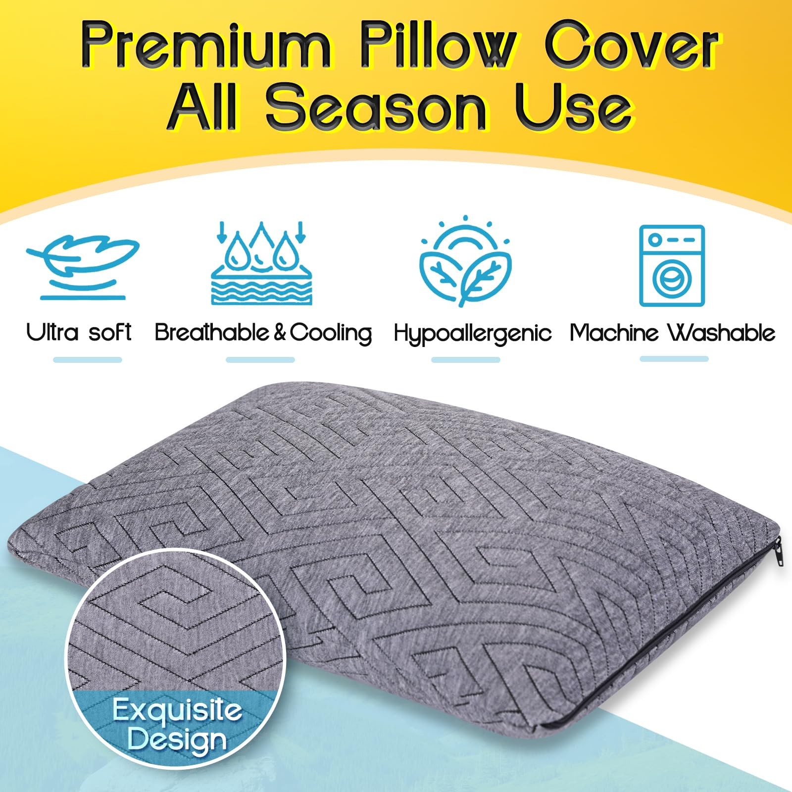 1 MIDDLE ONE Travel Pillow for Sleeping Camping, Memory 17.5 x 12 Inch, Grey