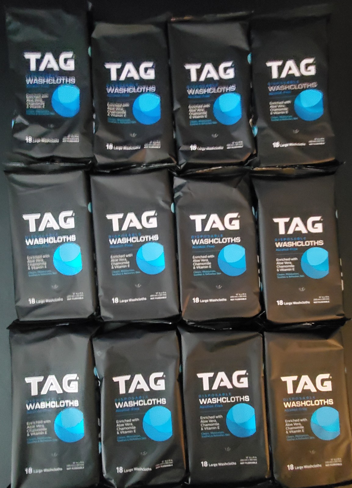 12 packs of 18CT TAG Large Washclothes 12″ x 8″ Disposable alchohol-free