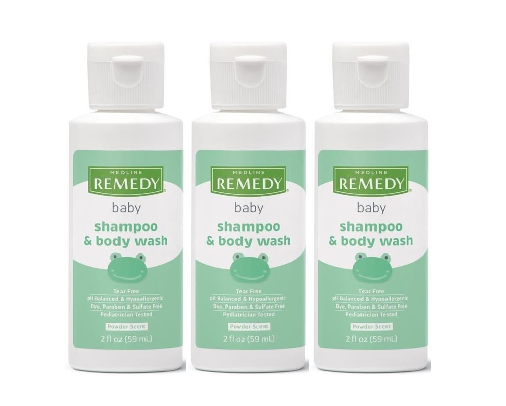 Remedy Baby Shampoo & Body Wash Tear Free Powder Scent Flip Top 2 oz. 3 Pack