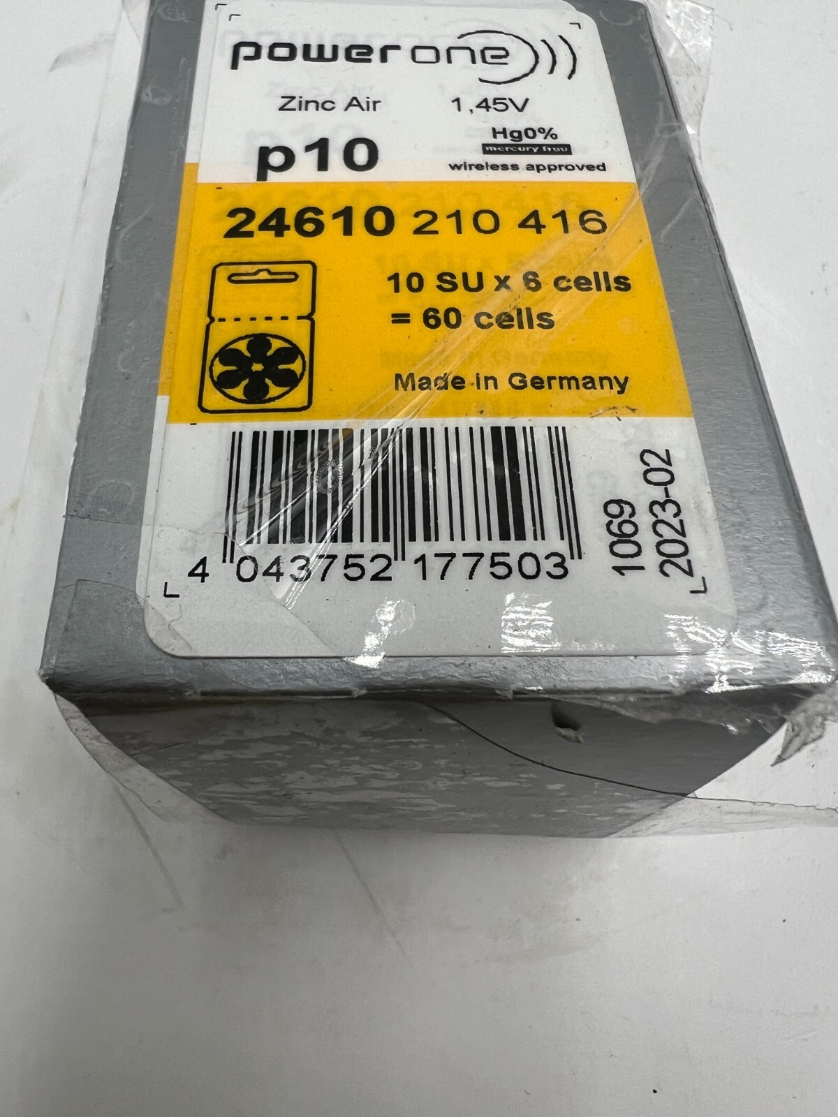 2 Packs of 10 – Powerone Zinc Air Hearing Aid Batteries 60 Cells Size P10 Sealed