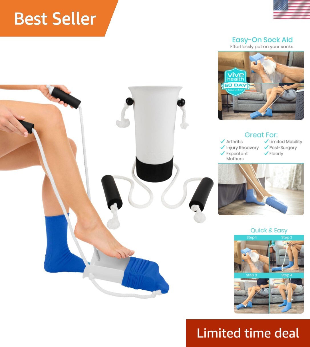 Slip-Resistant Sock Aid with Foam Handles – Ideal for Seniors & Pregnant Women