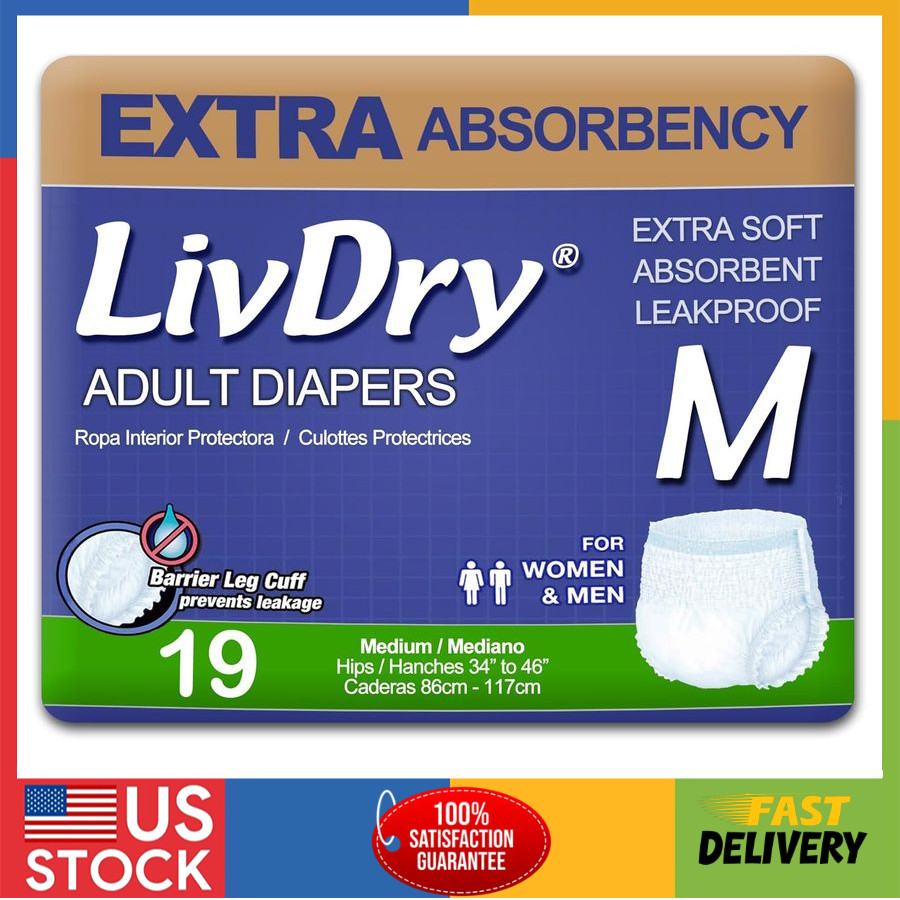 LivDry Incontinence Underwear, Extra Absorbency, Leak Protection, Medium, 19Pack