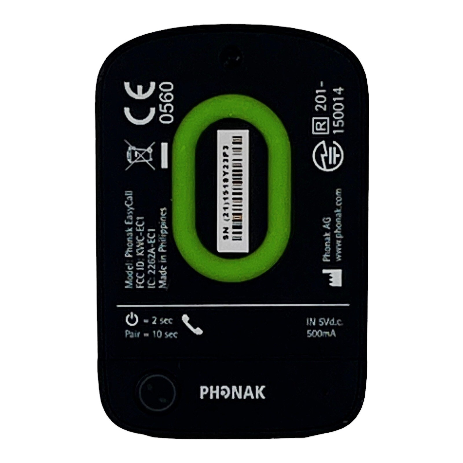 Phonak EasyCall Black Wireless Bluetooth 5V Handheld by Hearing Aid Battery Club