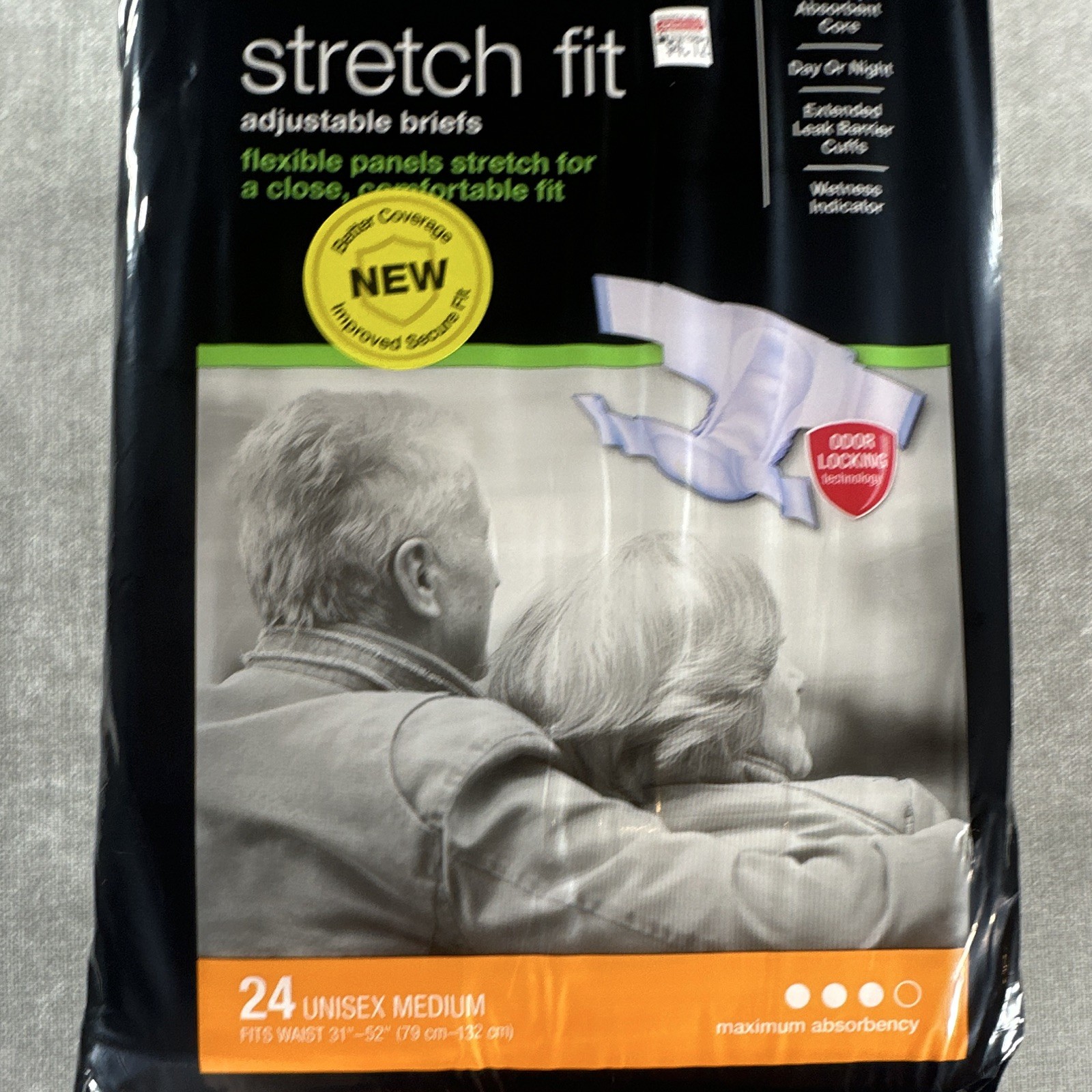 Overnights Stretch Fit Incontinence Briefs Unisex M 24 Ct Max Waterproof