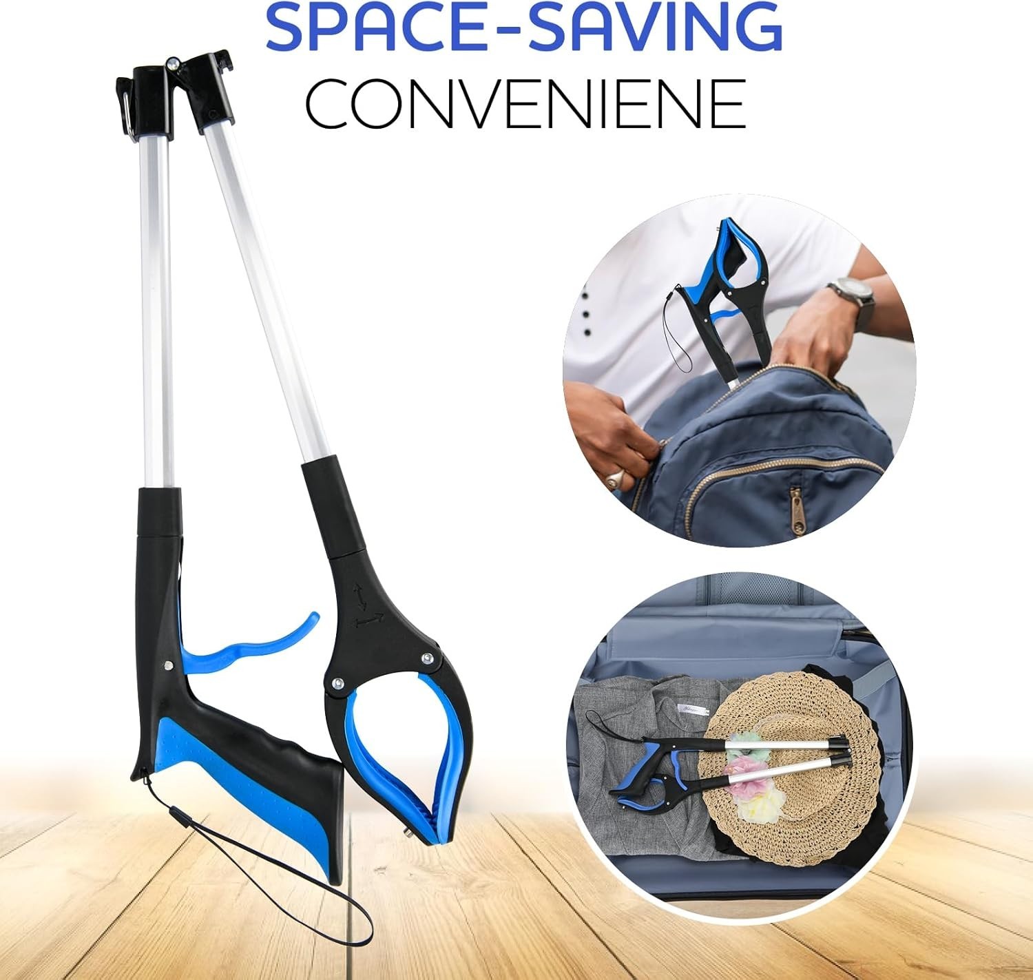 2- Pack 32 inch GrabRunner Folding Reacher Grabber Tool with Magnetic(Blue/Blue)