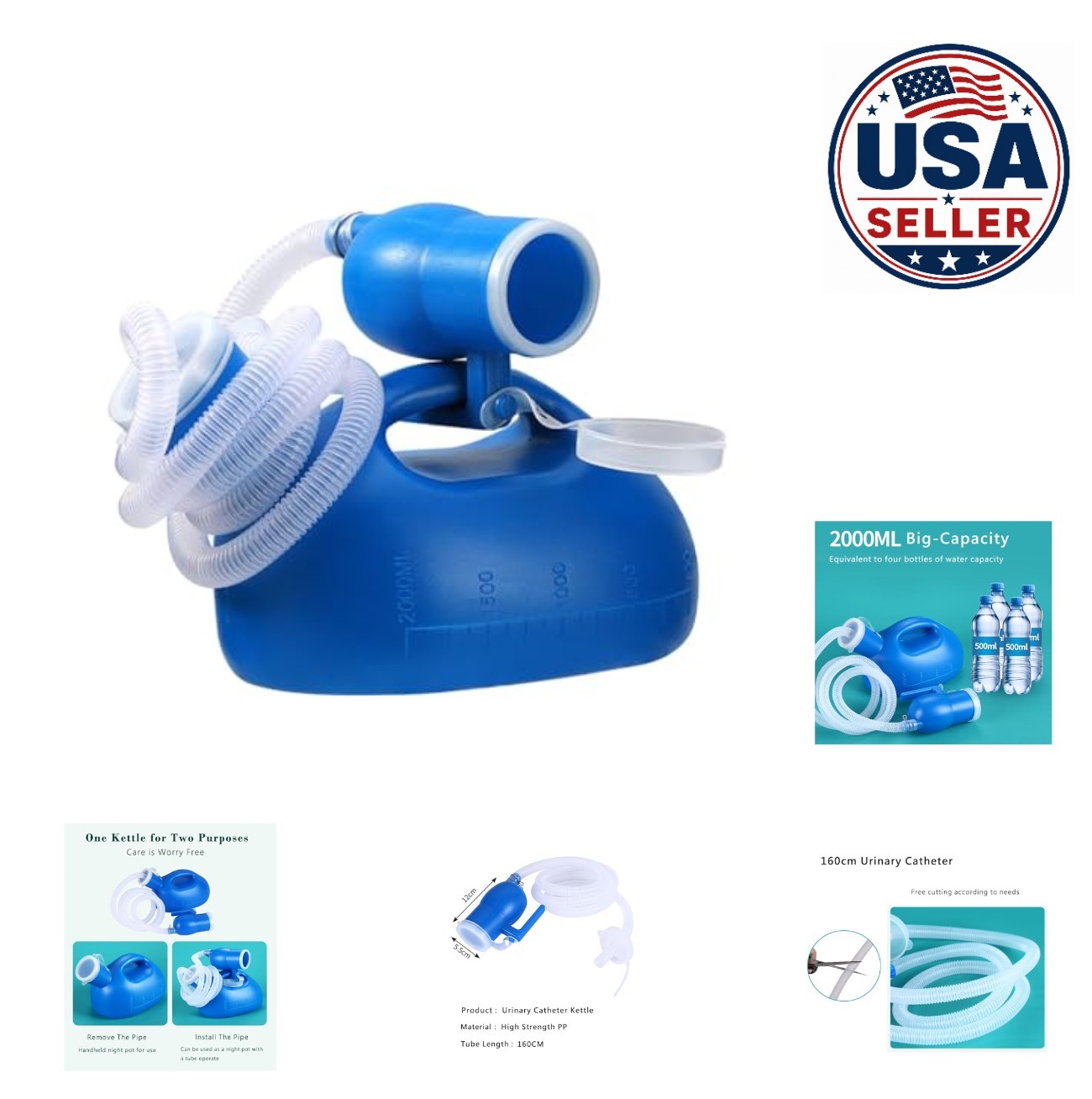 Male Urinal Bottle 68 OZ Portable Urinals Men 59 Inch Hose Odor Proof Cap
