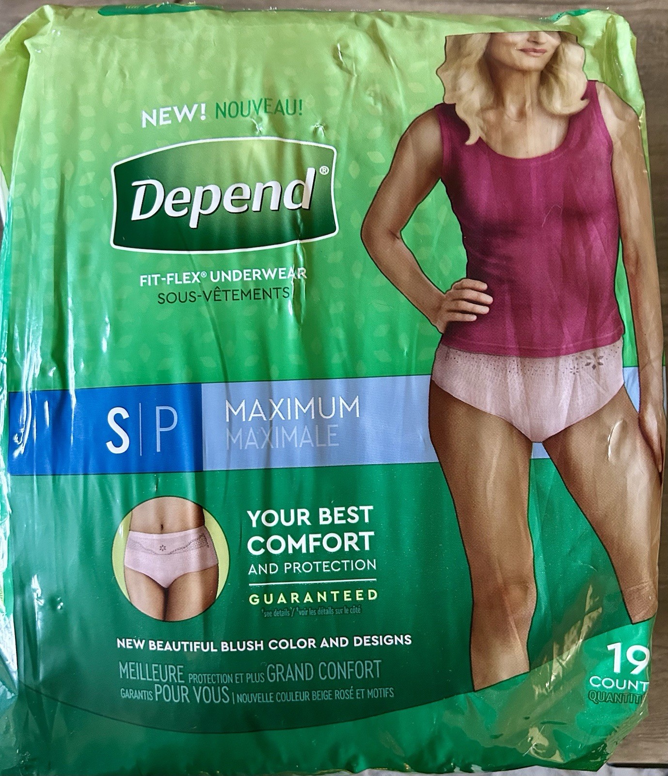 Depend Fit Flex Underwear Women Size S, Maximum Absorbency Blush Color 19 Count