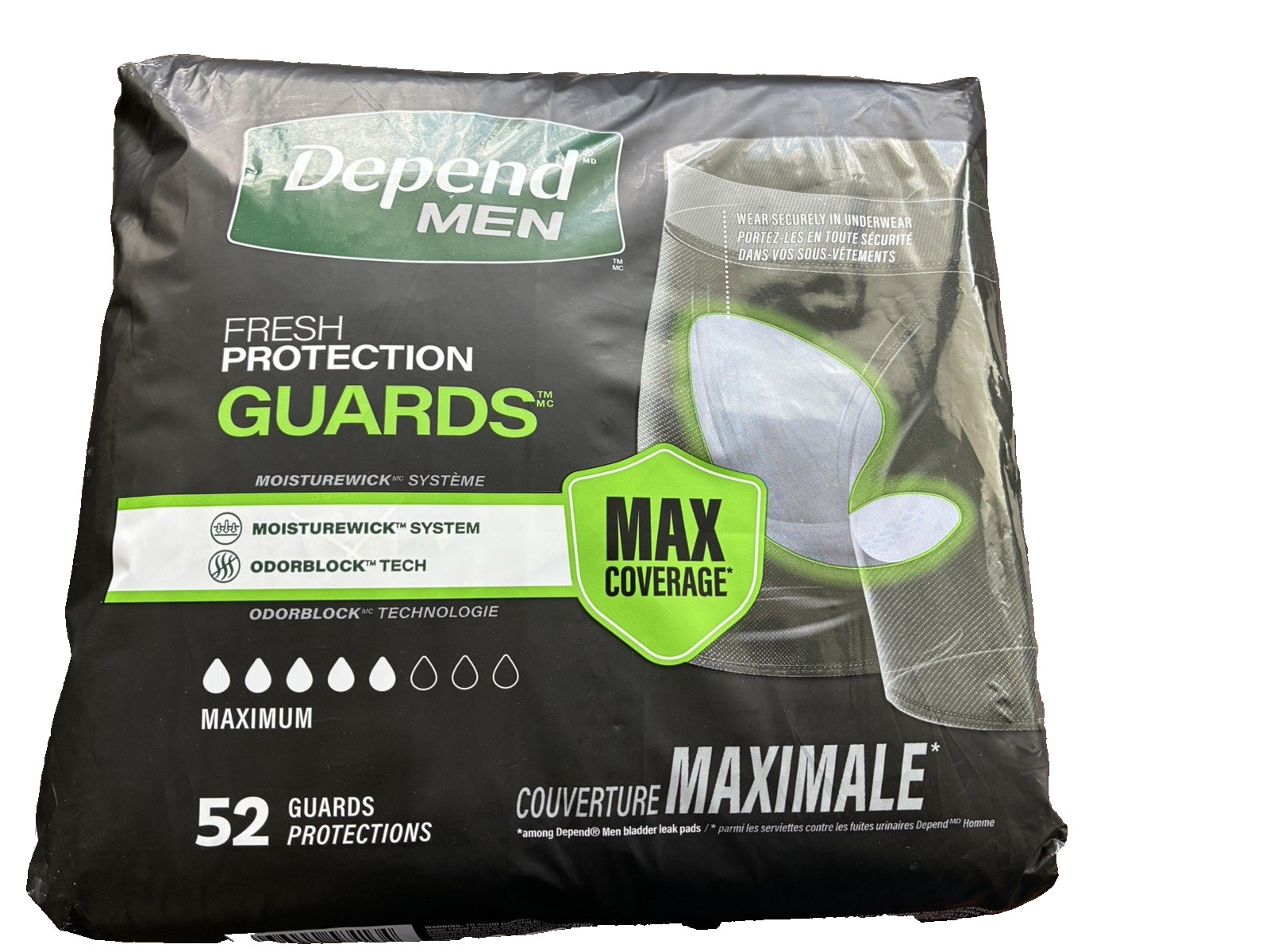 DEPEND INCONTINENCE GUARDS FOR MEN, MAXIMUM, 52CT